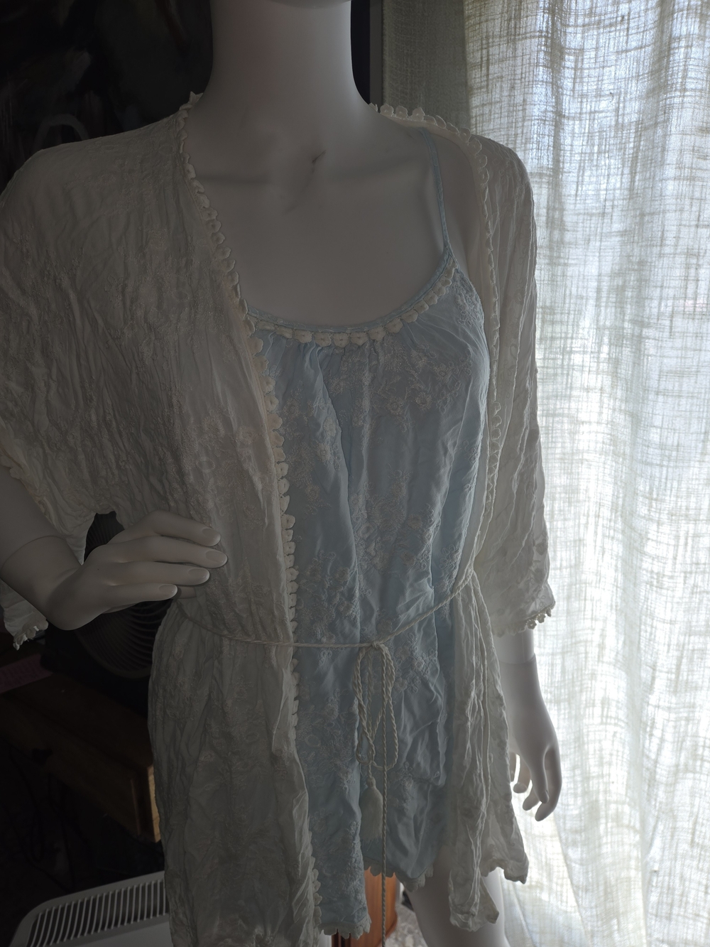 Light Blue Sleep Gown with Off White Minirobe